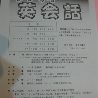 ゆっくり英会話　急ぐ必要がないのでどんな方でもＯＫ　講師は外国人...