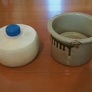陶器のぬか床容器と重石のセット　の画像