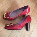 美品 MANA 35 レディース パンプス ハイヒール 女性 マナ 本革 赤の画像