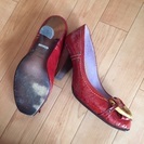 美品 MANA 35 レディース パンプス ハイヒール 女性 マナ 本革 赤の画像