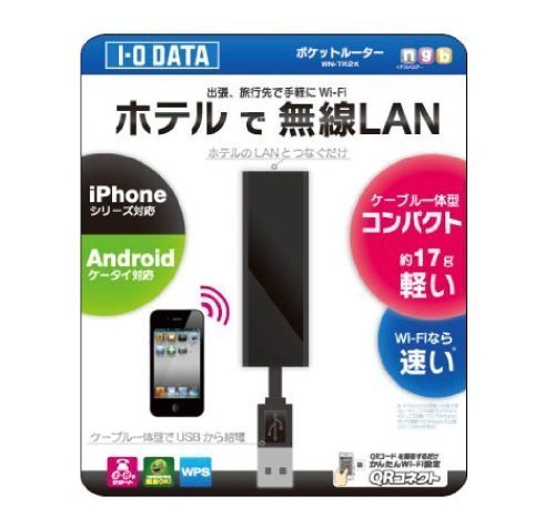 新品アウトレット品　I-O DATA nテクノロジー対応 150Mbps(規格値)ポケットルーター ブラック WN-TR2K