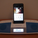 新品 ipod iphone 用スピーカー ビクター RA-P1-A 青 充電 目覚まし ラジオ　の画像