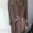 SPB ファー付き ツイード コート 茶色 Mサイズ