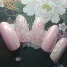 成人式ネイル（ピンクフラワー）