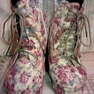 花柄ショートブーツ☆23.0cm☆アイボリー系