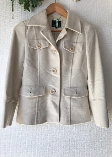 【美品】23区オンワード5万お洒落！上質アンゴラ混ジャケットコート 希少！小さいサイズ32 5号 クリーニング済み！オフホワイト
