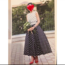 白×黒ドット柄 カラーロングドレス 〜パニエセット〜の画像