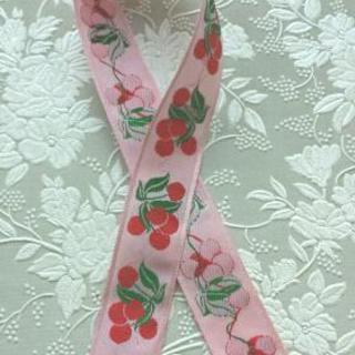 3m🎀ピンク地🍒チェリー柄りぼん
