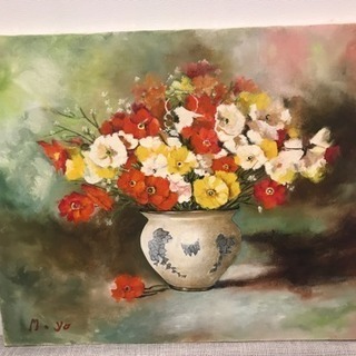 油絵　Ｆ０「花のかおり」 油彩画 花の絵 S.H. 作 額縁 F3 絵画 油絵 - メルカリ