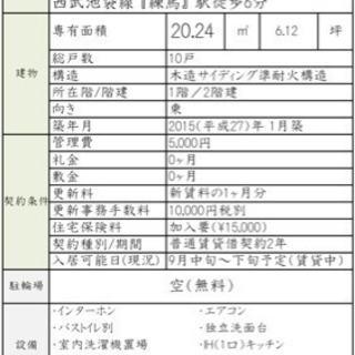 練馬駅6分、ワンルーム築浅アパート、バストイレ別