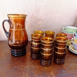 フランス ヴィンテージ ウォーターピッチャーとグラスの画像