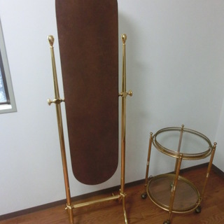 ★値下げ相談中！ロングミラー＋キャスター付き、ガラステーブルセット品　（検索）　姿見　鏡　の画像