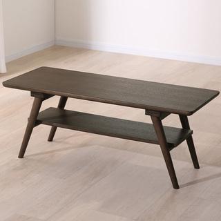 棚付き天然木センターテーブル　ダークブラウン