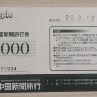 ひろでん中国新聞旅行券５０００円の画像