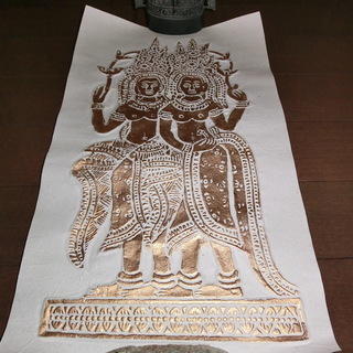 カンボジア型押し絵3枚セット収納筒付き　 値下げの画像
