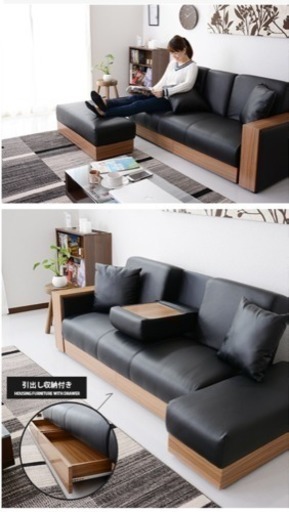 収納&肘掛テーブル付き良質ソファベッド