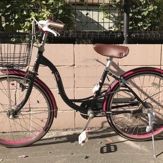22インチ子供自転車アサヒ自転車シェリール黒×ピンク前カゴ付き