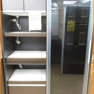 【引取限定】ガラス戸 食器棚 ダークブラウン【小倉南区葛原東】