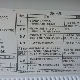 アクア/AQUA 簡易乾燥機機能付洗濯機「AQW-VW900C」洗濯容量9.0kg 2017年製の画像