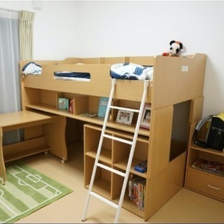 美品 システムデスク デスク 机 ベット 子供 学習机の画像