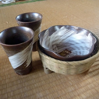 新品未使用）粉引ビアグラス＆中皿　◎梅宮辰夫 器セレクション