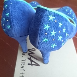 送料別 大きめ【中古】オリエンタルトラフィック ブルー 星刺繍 ハイヒールの画像