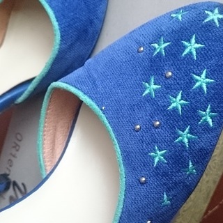 送料別 大きめ【中古】オリエンタルトラフィック ブルー 星刺繍 ハイヒールの画像