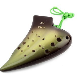 NG 複数管 アルト C管 AC 釉色 三管 トリプル オカリナ 陶笛 管吹奏 楽器 ocarina 高級 台湾製 ( グラデーショングリーン) 