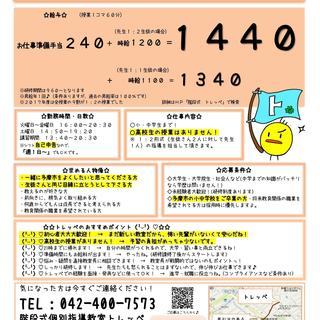 【個別指導塾講師募集】1コマ（60分）1200～＋授業前手当240