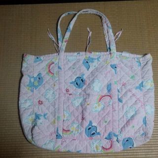 イルカ柄　お昼寝布団セット　袋付き　薄いピンク色　中古品