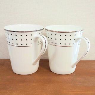 訳あり格安★ボーンチャイナ マグカップ ホワイト×シルバー 2客セット