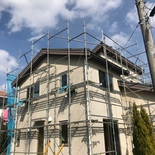 住宅の仮設足場施行の画像