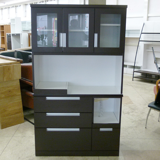 レンジボード  食器棚 家電ボード 幅105cm ダークブラウン×ホワイト 西宮の沢