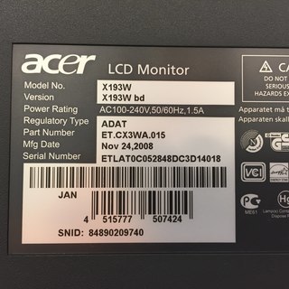 【引取限定】acer 19インチ ワイド液晶ディスプレー ブラック X193WBDの画像