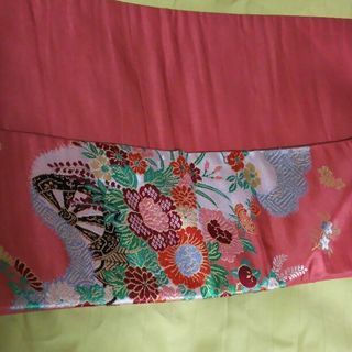 アンティーク☆名古屋帯 ピンク 菊 牡丹 御所車の画像