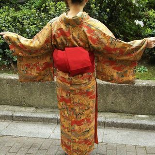 更紗風 袷 小紋 着物の画像