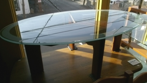 札幌市 マル二木工/maruni センターテーブル ガラス/木 楕円形 120ｃｍ幅 本郷通店