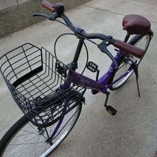 紫フレーム 自転車 シティサイクルの画像