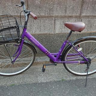 紫フレーム 自転車 シティサイクルの画像