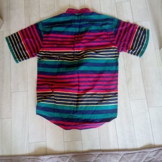 5激安❢美品❢委託品❢激レア❢TOMMY HILFIGERカラフルボーダーライン半袖シャツXLの画像