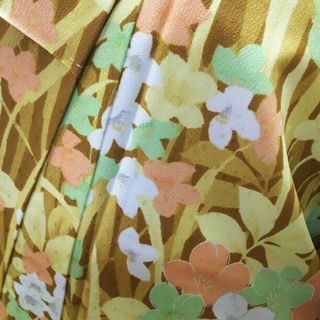 洗える着物☆小紋 袷 黄色 茶の画像