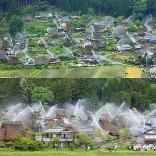 美山✳︎かやぶきの里一斉放水！
