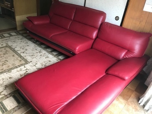 3人掛けソファ・レッド・合皮