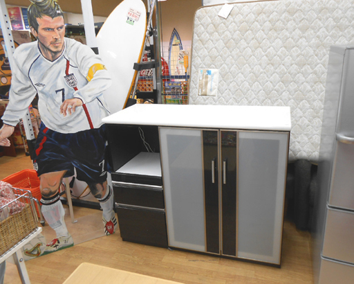 ニトリ ミドルレンジボード 幅120 高さ102 食器棚 キャビネット レンジ台 ブラック ホワイト エナメル ☆ PayPay(ペイペイ)決済可能 ☆ 札幌市 清田区 平岡