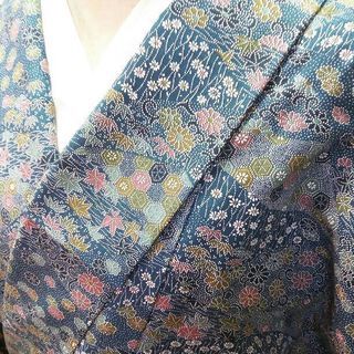 単 青 花尽くし文様 小紋の画像