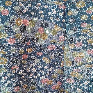 単 青 花尽くし文様 小紋の画像