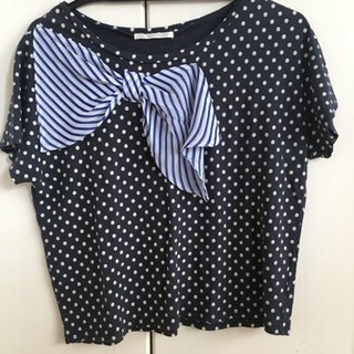 ビッグ リボン Tシャツ ドット　トップス　カットソー