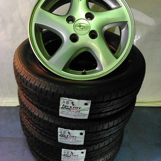 スバルR2 アルミホイール 新品タイヤ 2018年 スバルR2純正 中古アルミ【富山】155/65R14 一番人気の ブリヂストン スバル純正アルミ R1 ステラ ルクラ プレオ 