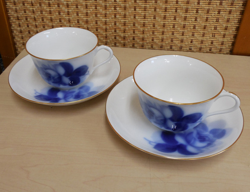 OKURA 大倉陶園 ブルーローズ C/S 2客セット ティーカップ ソーサー 金彩 南12条店
