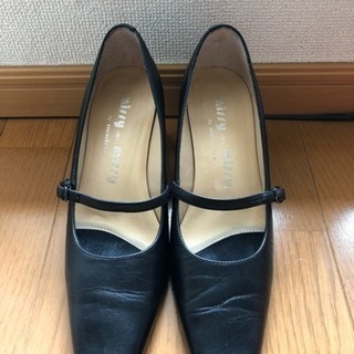 【美品】冠婚葬祭 ヒール 革靴 黒 23㎝